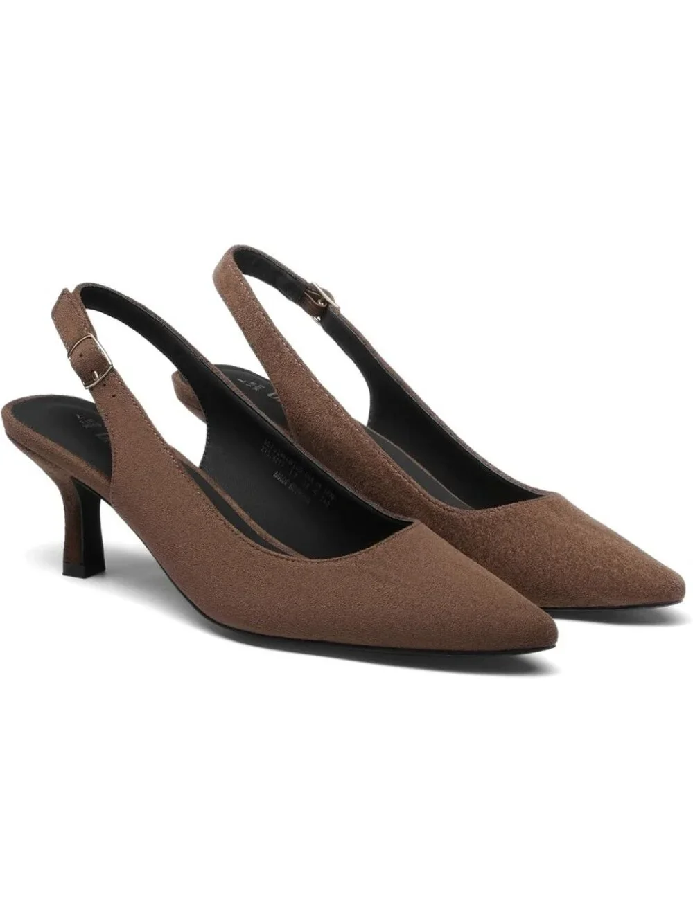 Dream Pairs Women's Brown Suede Pointed Toe Faux Leather Kitten Slingback Heels